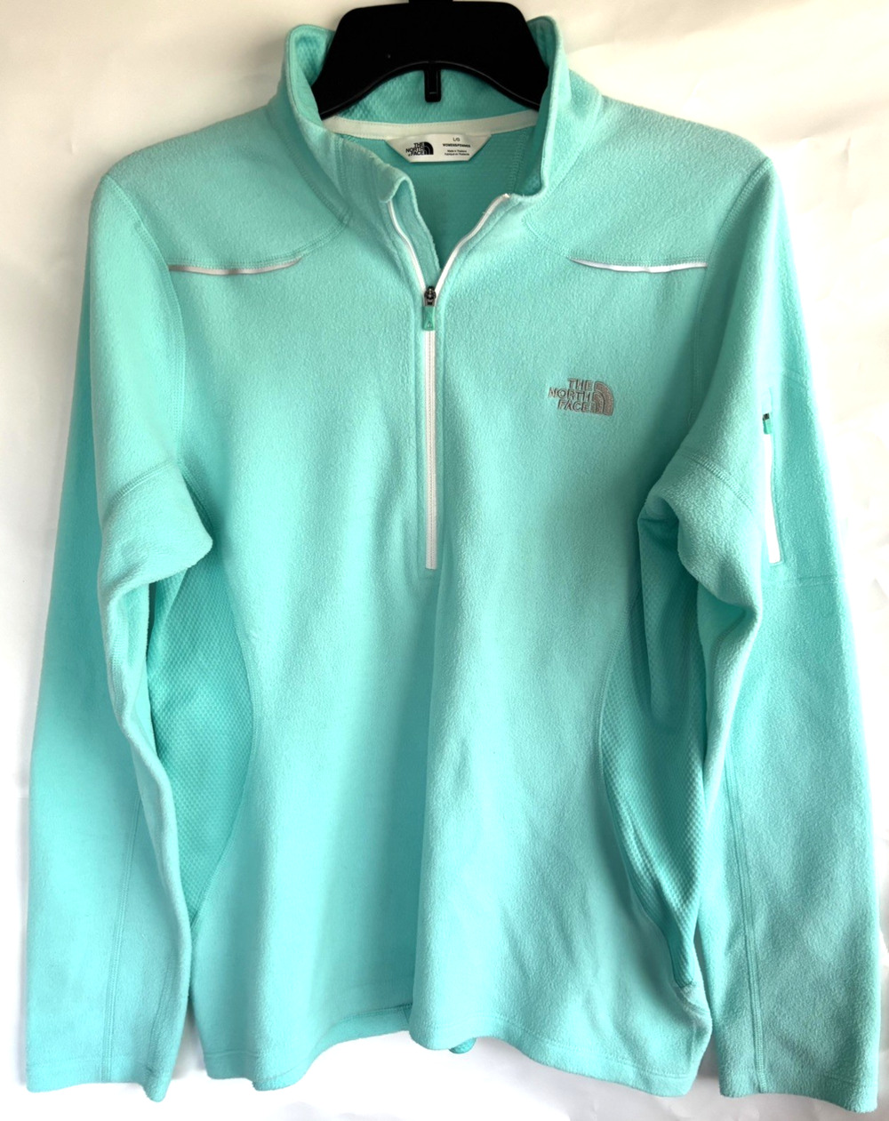 The North Face Womens Aqua Blue Teal Long Sleeve Quarter-Zip Fleece Jacket Sz L